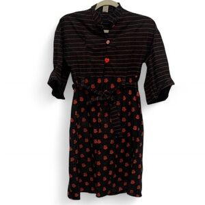 Vintage Beverly Vogue Black Red Striped Floral Mini Dress